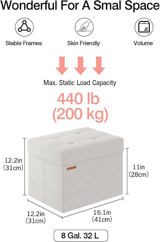 Folding Storage Ottoman, Velvet Storage Bench, End Stool, Foot Stool, - Image 2