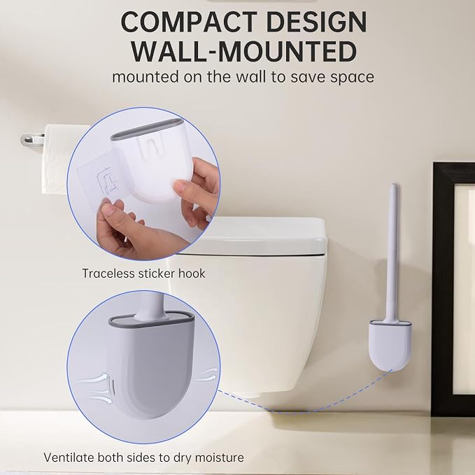 RV Toilet Bowl Brush, Toilet Brush Silicone Won't Damage Toilets, Wall Mounted - Image 2