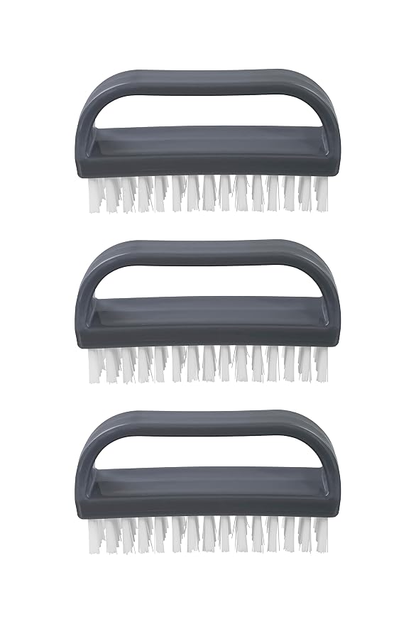 Superio Stiff Nail Brush with Handle 3 Pack Fingernail Scrub Cleaning Brushes by Superio