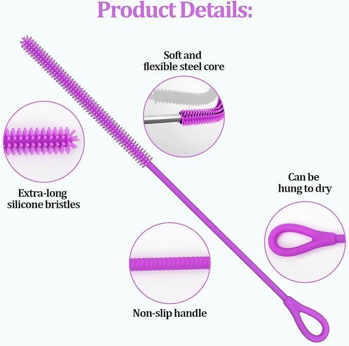 Silicone Straw Cleaner Brush, Straw Brush Bristles Cleaner Brush - Image 3