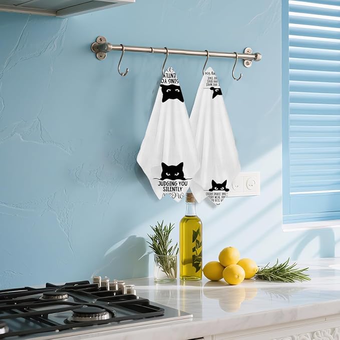 Hanamiya Na 2Pcs Funny Cat Kitchen Towels 24x14 Inch, Reusable Durable - Image 5