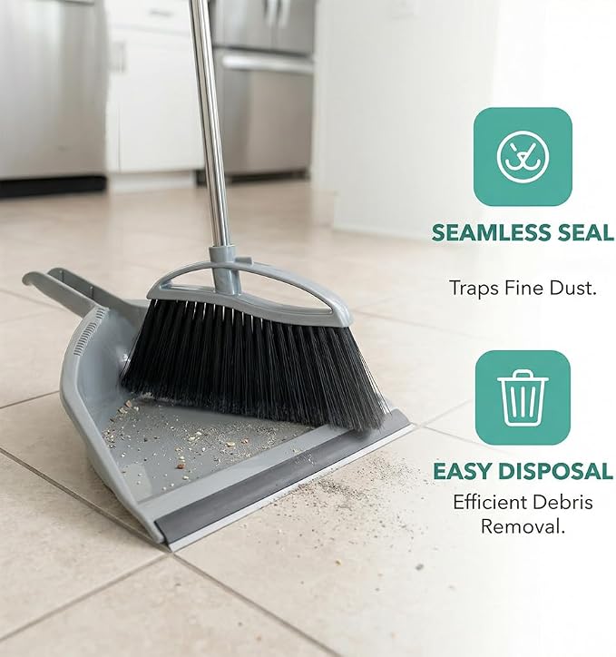 Soft Bristle Broom and Dustpan Combo Set, Long Handle Indoor Broom - Image 3