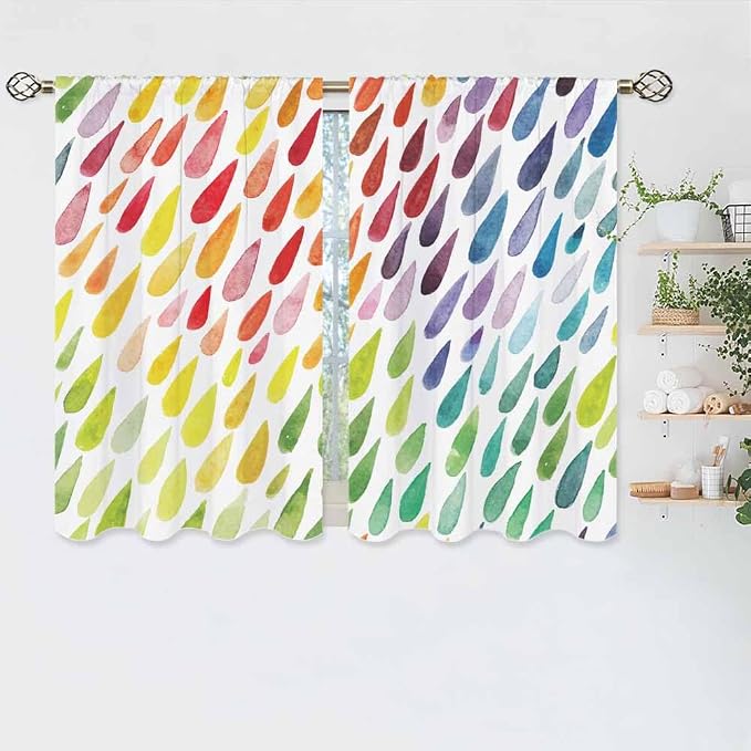 Rainbow Raindrops Kitchen Curtains Colorful Abstract Droplet Blob Brush Strokes - Image 5