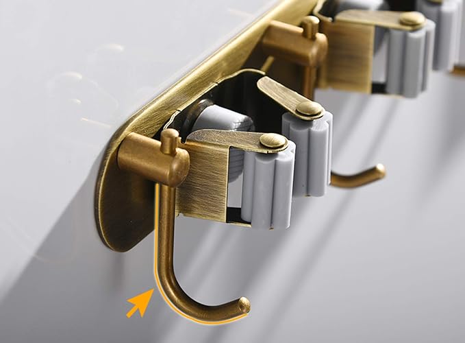 Mop Broom Holder Wall Mount Garden Tool Organizer, Brass Heavy Duty Tool Hanger - Image 5