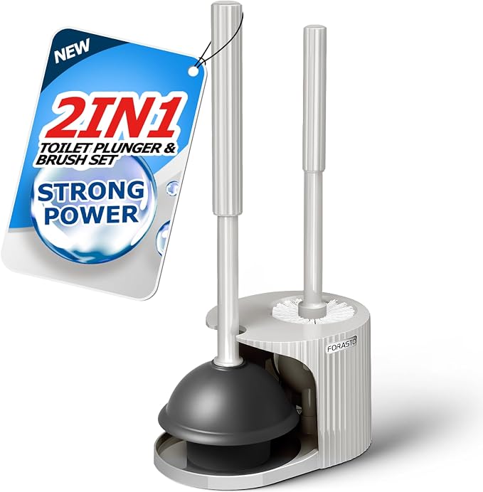 2 in 1 Toilet Plunger and Brush Set, Extended Handle Plunger, Toilet Bowl Brush by FORASTO