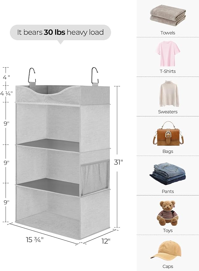 StorageWorks Hanging Closet Organizer, 3-Shelf Hanging Closet Shelves - Image 3