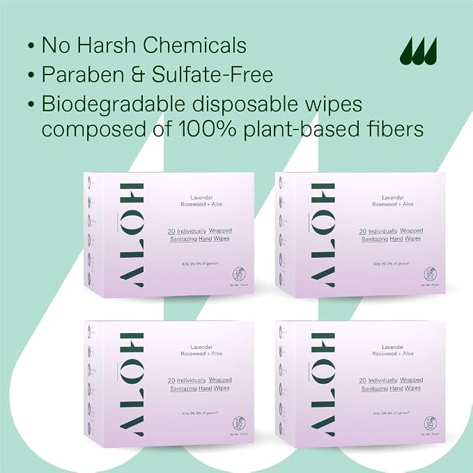 ALŌH Skin- Softening Sanitizing Hand Wipes – Lavender Rosewood + Aloe- 4 boxes - Image 6