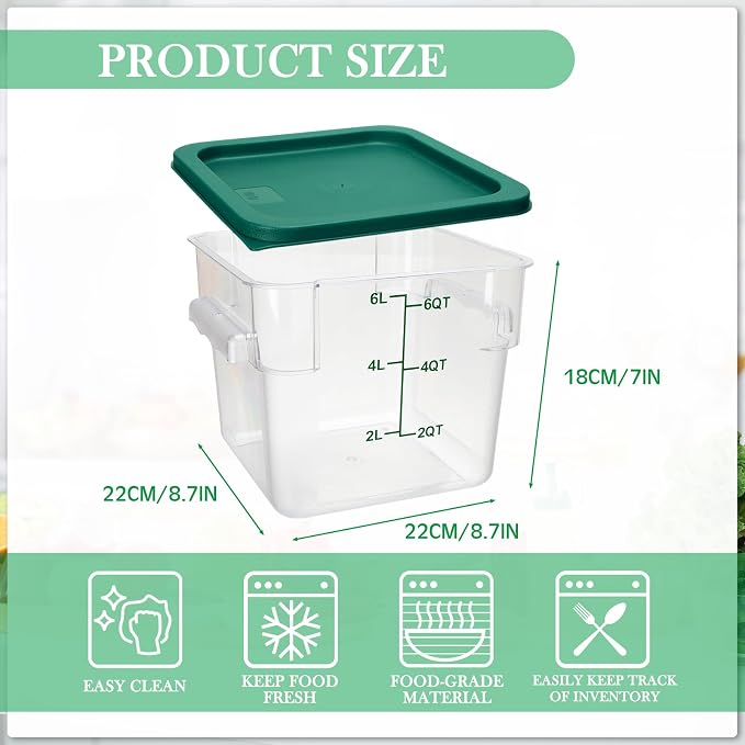 Lallisa 8 Pack 6 Qt Commercial Food Storage Containers - Image 2