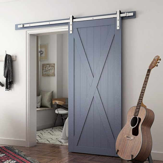 SMARTSTANDARD 6.6 Feet Brushed Nickel Sliding Barn Hardware Kit-Sturdy Silvery - Image 2