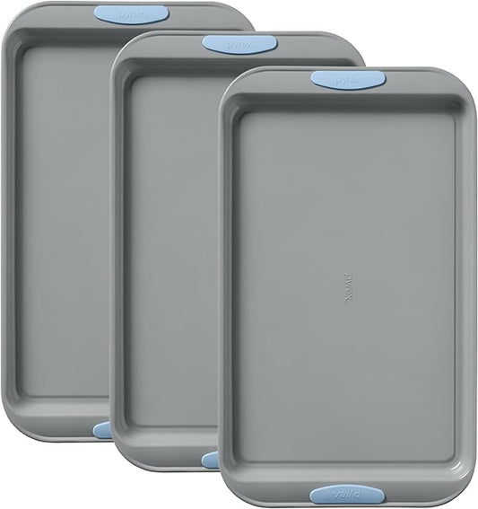Pyrex 3-Piece Metal Cookie Sheet Bakeware Set, Lightweight Stainless Steel by Pyrex