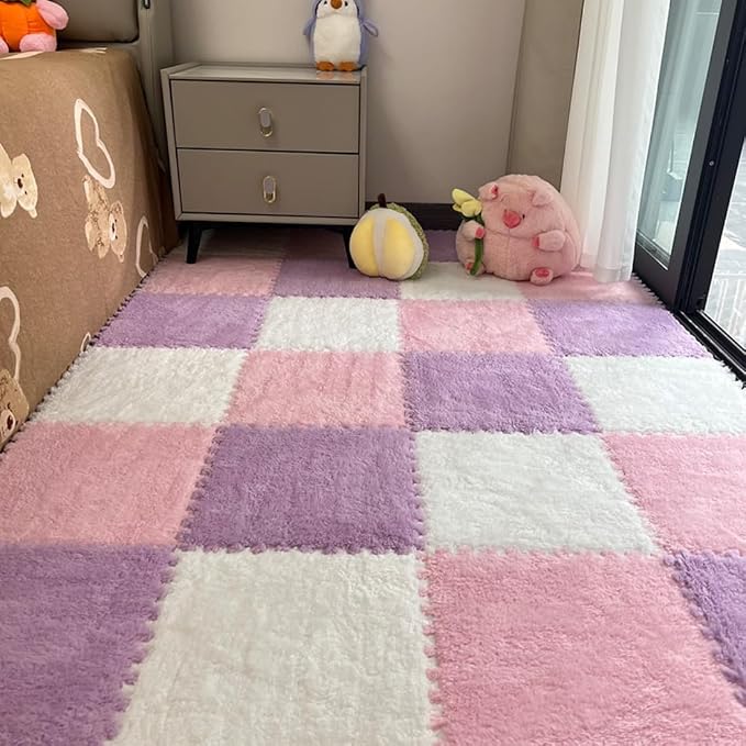 12Pcs Interlocking Carpet Tiles, Fluffy Play Mat Floor Tiles Thick Padded - Image 7