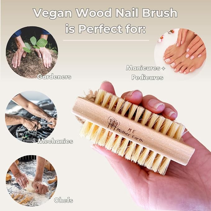 Bamboo Nail Brush, Natural Wooden Double-Sided Scrub Brush - Image 3