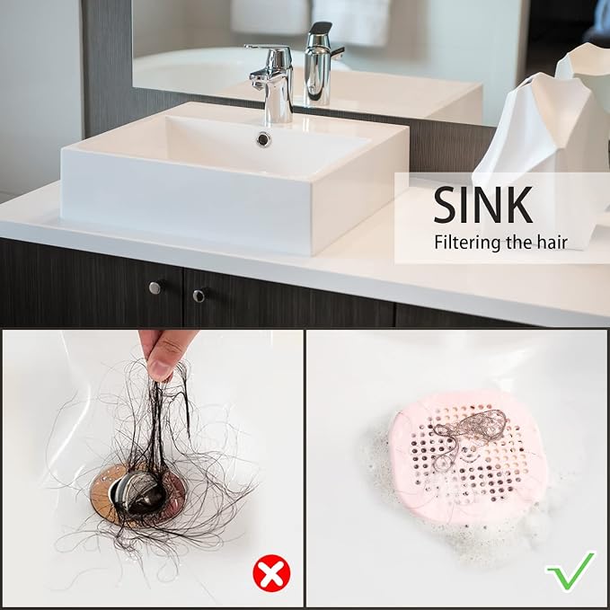 2 Pack Drain Hair Catcher Silicone Drain Cover Sink Drain Strainer Hair Stopper - Image 7