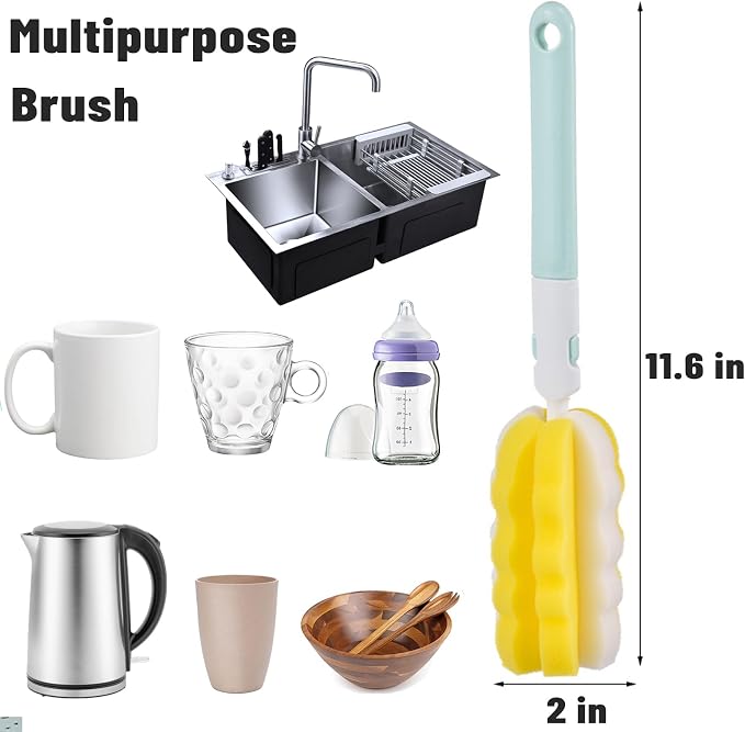 INVODA 4PCS Bottle Brush Long Handle Cup Cleaner Brush Sponge Bottle Scrubber - Image 5