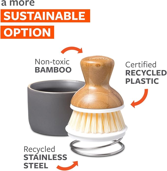 Full Circle Bubble Up Bamboo Dish Brush & Ceramic Soap Dispenser – Family Safe - Image 5
