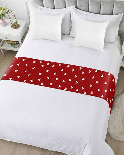 Valentine's Day White Love Hearts Bed Runners for Bedroom Hotel,Decorative Bedding Scarf Sweetheart and Quote on Red Bed End Blanket Bedding Runner Scarves for King Size Bed,102x20in