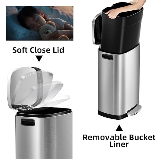 13 Gallon Trash Can with Lid, 50L Fingerprint Proof Stainless Steel Kitchen - Image 3