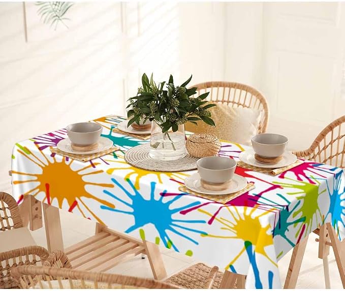 Color Blots Table Cover 52x70 Paintball Splatter Red Yellow Green Blue Table - Image 7