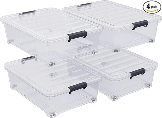 4-Pack 25L Plastic Under Bed Storage Organizer Bin Container by Waikhomes
