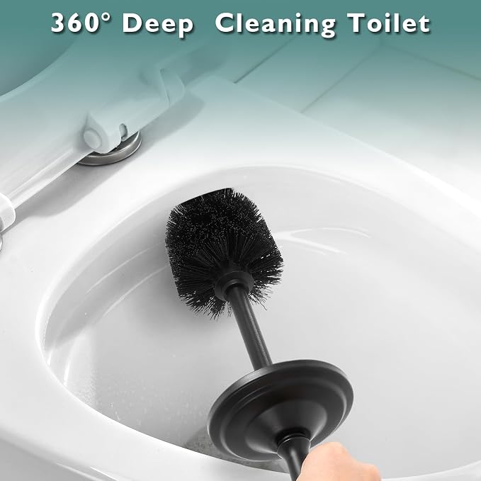 Black Toilet Brush and Holder Set, Stainless Steel Toilet Brush - Image 2