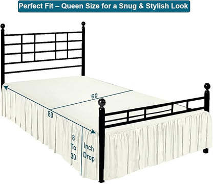 Shreem Linen Ruffled Bed Skirt with Split Corners, Gathered Style, 100% Microfiber, 28-Inch Drop, Dust Ruffle Bedskirt with Platform, Queen, Ivory