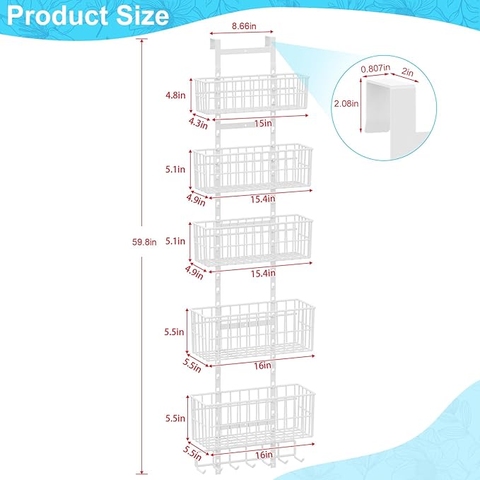 Adjustable Over The Door Organizer, Metal Hanging Door Organizer - Image 3