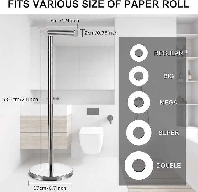 BGL Toilet Paper Holder Standing On Floor, Brushed Nickel, Tissue Holder On - Image 7