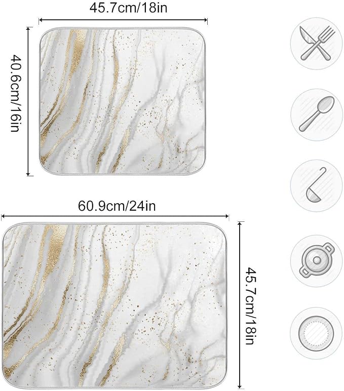 Marble Dish Drying Mat for Kitchen Counter White Golden Marble Gary Grey Drying - Image 3