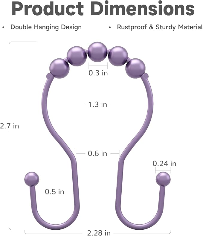 Shower Curtain Hooks, Shower Curtain Rings Rust Proof Double Hook Shower - Image 5
