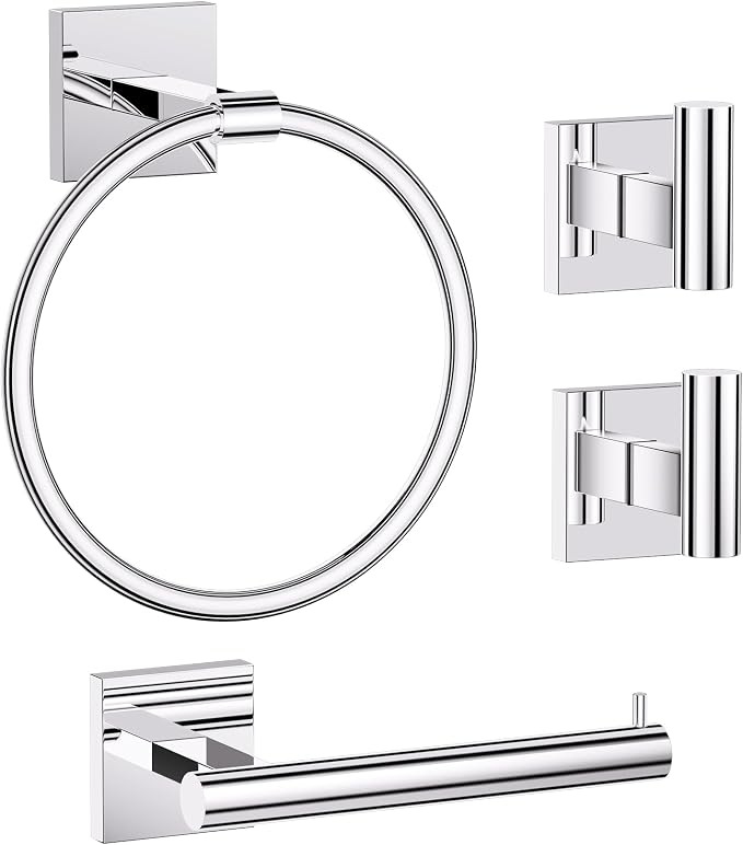 Towel Ring Set 4 Piece Bathroom Hardware Set Includes Towel Ring 2 Towel Hooks by LairuierBathroomHardwareSet