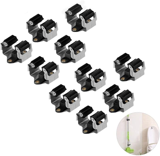 Broom Holder Wall Mount 10 Pack Heavy Duty Metal Mop Broomstick Shovel Handle - Image 9