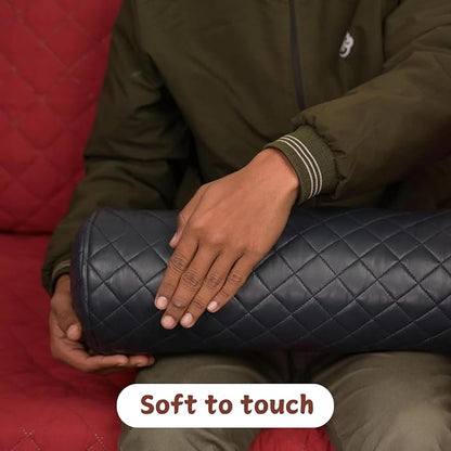 Neck Roll Pillow Cushion Cover, 22x7 Inch Full Moon Round Bolster Pillow Case, Cylinder Soft Lambskin Leather Pillowcase for Head, Spine & Neck Support During Sleep - Quilted Gun Metal Blue Pack of 2