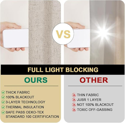 PrinceDeco 100% Blackout Curtains for Sliding Glass Doors Room Divider Patio Door Curtains Sliding Doors Linen Blackout Curtains for Bedroom Living Room,W100 X L96 Inch, Cobblestone