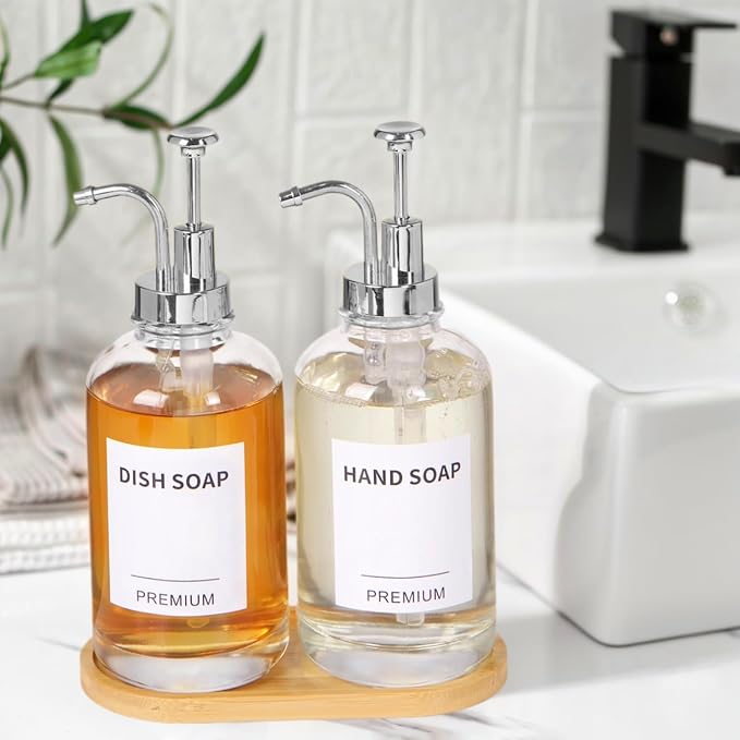 Dish Soap Dispenser for Kitchen, Hand Glass Soap Dispenser Set - Image 7