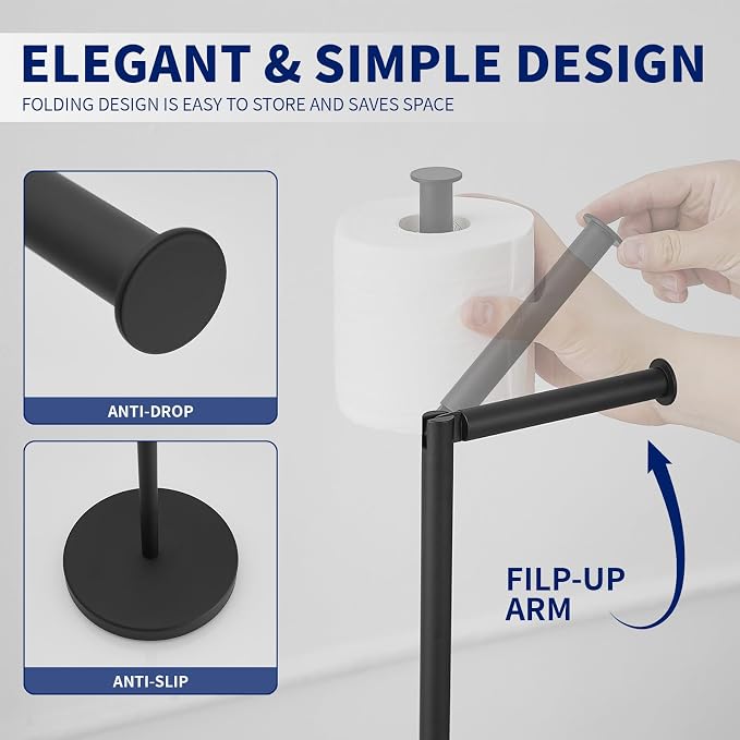 BWE Matte Black Toilet Paper Holder Stand Modern Tissue Roll Holder Storage - Image 3