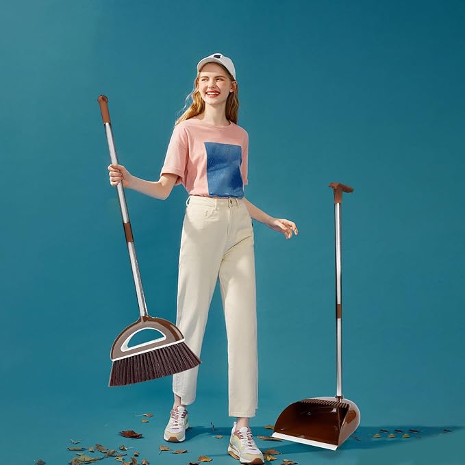 Brooms and Dustpan Set with 35" Long Handle, 181° Rotatable Standing Storage by Unknown