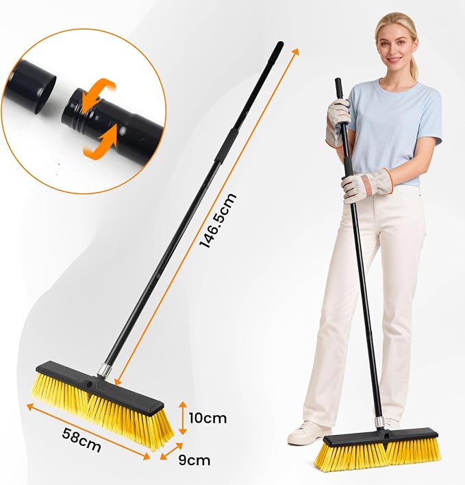 18 Inches Push Broom Outdoor，Commercial Broom Brush，Stiff Bristle Brush - Image 6
