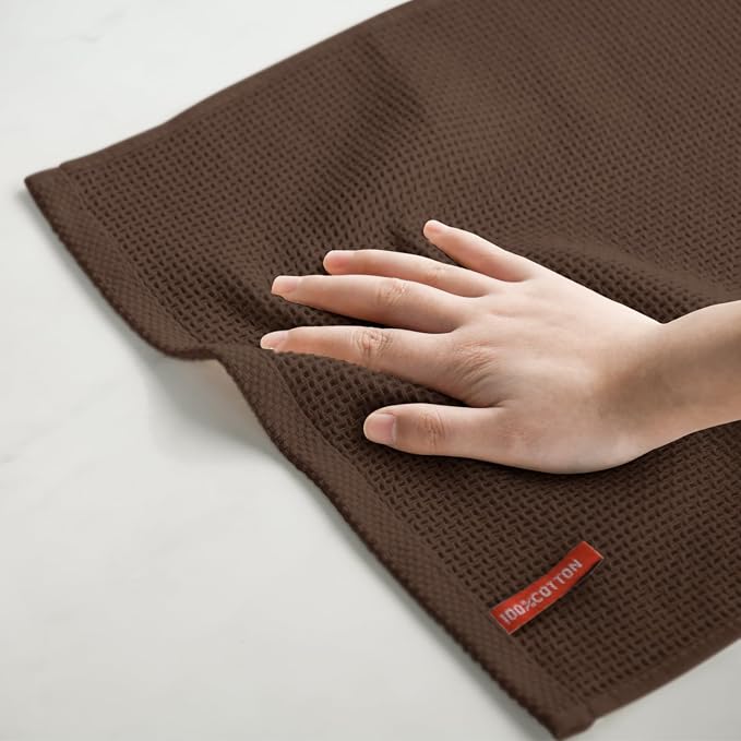 Artoid Mode 100% Cotton Beige Dark Coffee Brown Waffle Weave Kitchen Dish Cloths - Image 5
