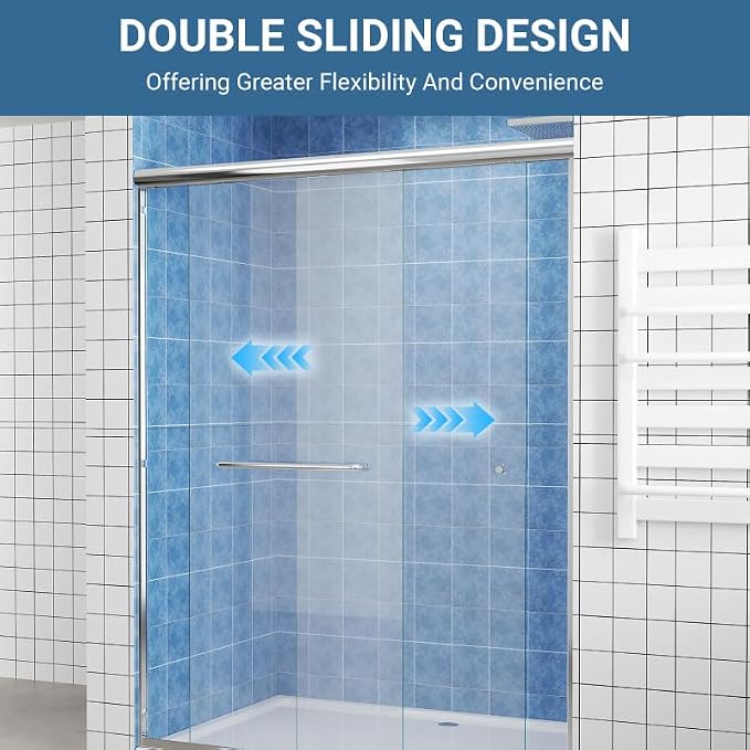 Glass Sliding Shower Door 56-60" W x 72" H, Semi Frameless Double Sliding - Image 8
