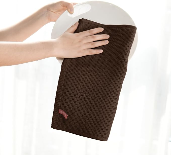 Artoid Mode 100% Cotton Beige Dark Coffee Brown Waffle Weave Kitchen Dish Cloths - Image 4