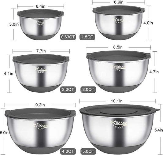 Wildone Mixing Bowls with Airtight Lids, 3 Grater Attachments, Measurement - Image 2