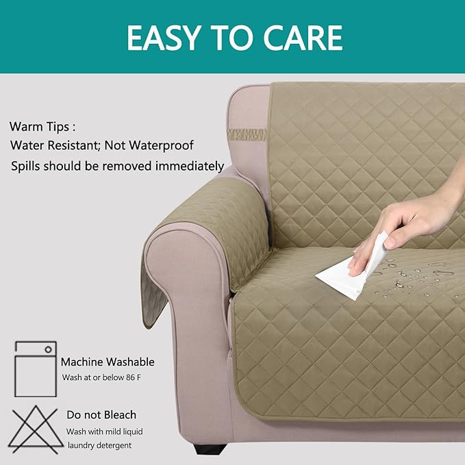 U-NICE HOME Large Sofa Cover Reversible Couch Cover for Dogs with Elastic Straps Water Resistant Furniture Protector for Pets Couch Cover for 4 Cushion Couch (Oversized Sofa, Light Camel/Beige)