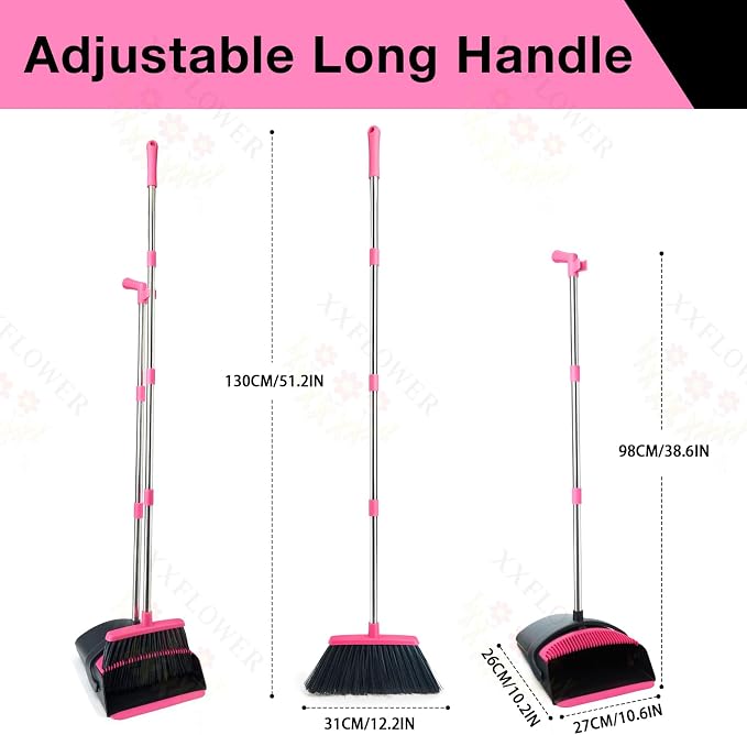 Broom and Dustpan Set, Long Handle Lightweight Dustpans - Image 2