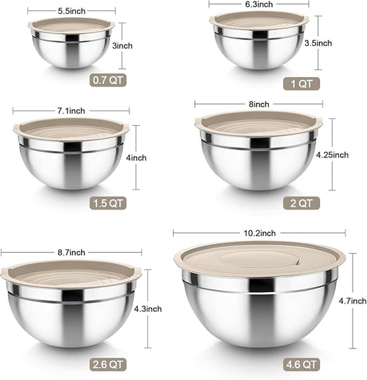 TeamFar Mixing Bowls, for Food Cooking Baking Storing, Khaki - Image 2