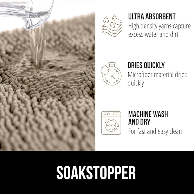 GORILLA GRIP SOAKSTOPPER Dog Door Mat, 35x24 Machine Washable Rug Absorbent Doormat Captures Moisture Mud Dirt, Quick Dry Soft Chenille Entryway Rugs Indoor Entrance Mats for Dog Paws, Beige
