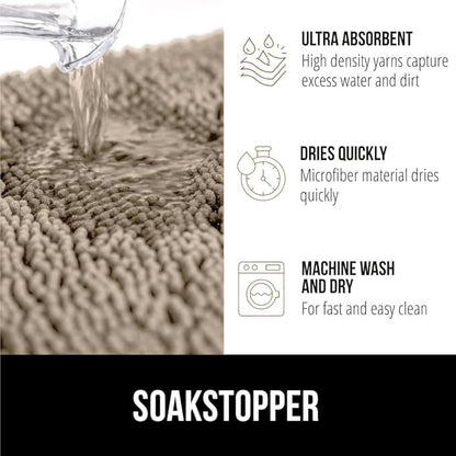 GORILLA GRIP SOAKSTOPPER Dog Door Mat, 35x24 Machine Washable Rug Absorbent Doormat Captures Moisture Mud Dirt, Quick Dry Soft Chenille Entryway Rugs Indoor Entrance Mats for Dog Paws, Beige