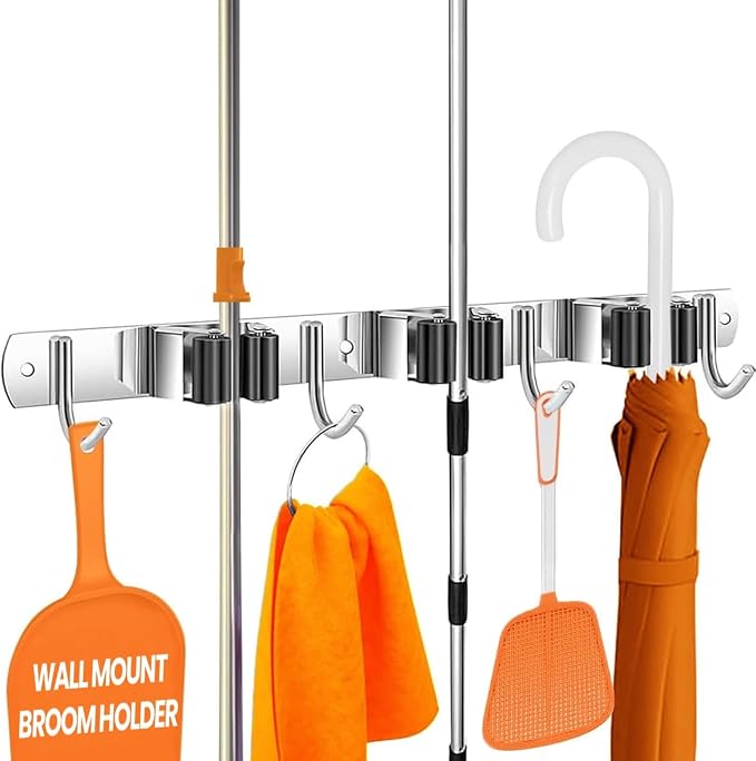 The Good Stuff Compact Mop and Broom Holder Wall Mount – Stainless Steel by TheGoodStuff