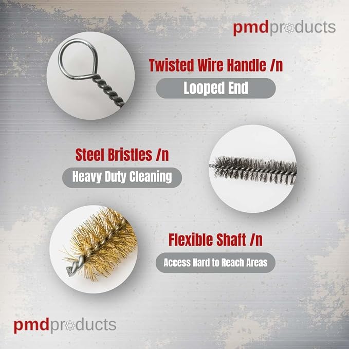 PMD Products 10-Piece Tube Cleaning Brush Kit | Brass Wire Bore Brushes & - Image 3