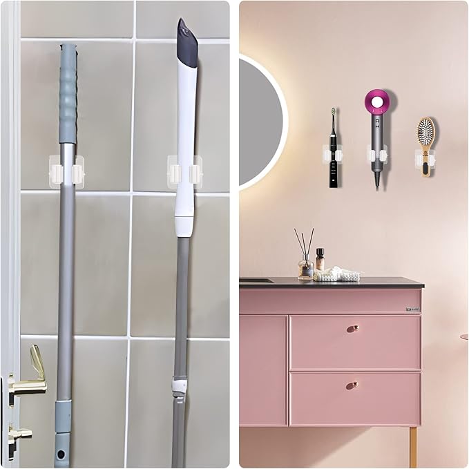 8PCS Broom Holder Wall Mount, Self Adhesive No Drilling Anti-Slip Mop and Broom - Image 3
