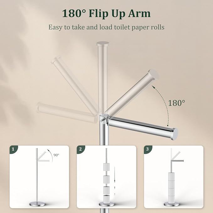 Chrome Toilet Paper Holder Stand, Freestanding Tissue Roll Holder - Image 2